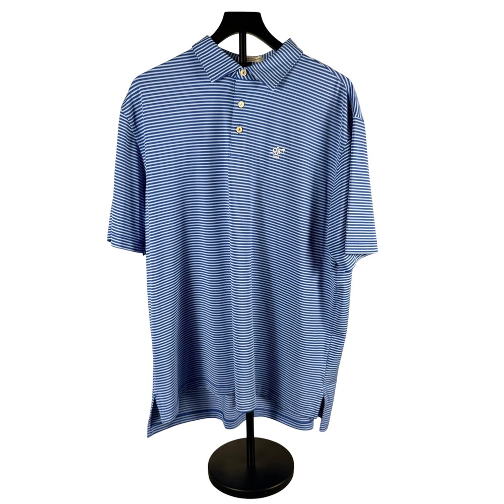 Peter Millar Summer Comfort Blue White Striped Polo XL GCC 1909 Embroidered